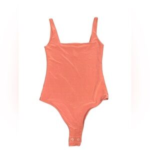 POPULAR 21 Terracotta Orange Bodysuit S Square Neck Sleeveless Fitted Stretch